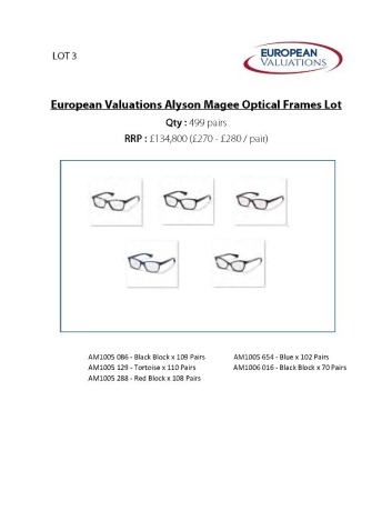 Bundle of Alyson Magee optical frames (Quantity: 499)