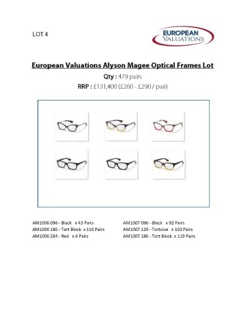 Bundle of Alyson Magee optical frames (Quantity: 479)