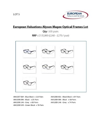 Bundle of Alyson Magee optical frames (Quantity: 505)
