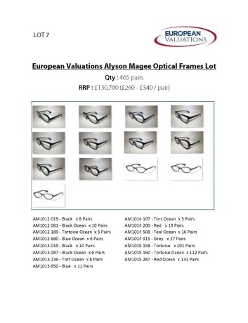 Bundle of Alyson Magee optical frames (Quantity: 465)