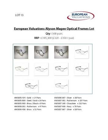 Bundle of Alyson Magee optical frames (Quantity: 568)