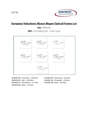 Bundle of Alyson Magee optical frames (Quantity: 608)