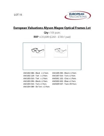 Bundle of Alyson Magee optical frames (Quantity: 105)