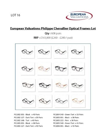 Bundle of Philippe Chevallier optical frames (Quantity: 608)