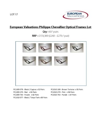 Bundle of Philippe Chevallier optical frames (Quantity: 607)