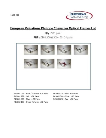 Bundle of Philippe Chevallier optical frames (Quantity: 585)