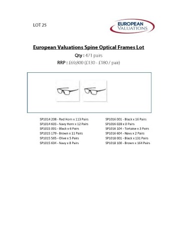 Bundle of Spine optical frames (Quantity: 471)