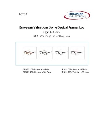 Bundle of Spine optical frames (Quantity: 478)