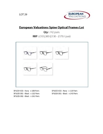 Bundle of Spine optical frames (Quantity: 742)