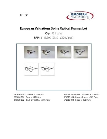 Bundle of Spine optical frames (Quantity: 691)