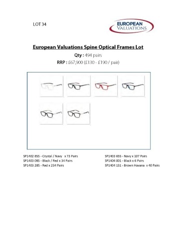 Bundle of Spine optical frames (Quantity: 614)