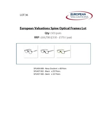 Bundle of Spine optical frames (Quantity: 503)