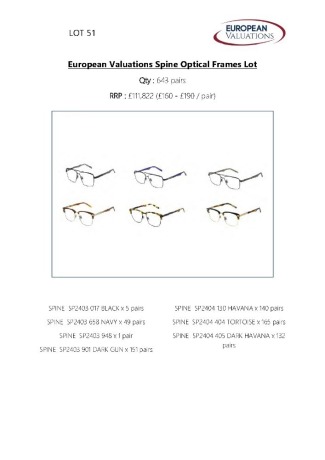 Bundle of Spine optical frames (Quantity: 643)