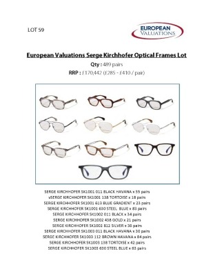 Bundle of Serge Kirchhofer optical frames (Quantity: 489)