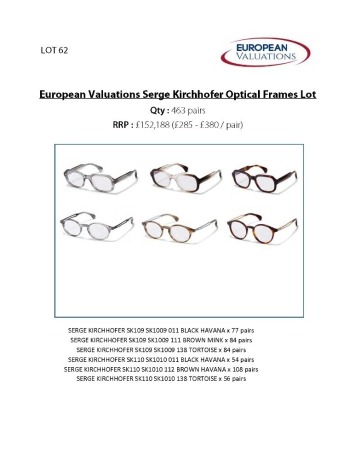 Bundle of Serge Kirchhofer optical frames (Quantity: 463)