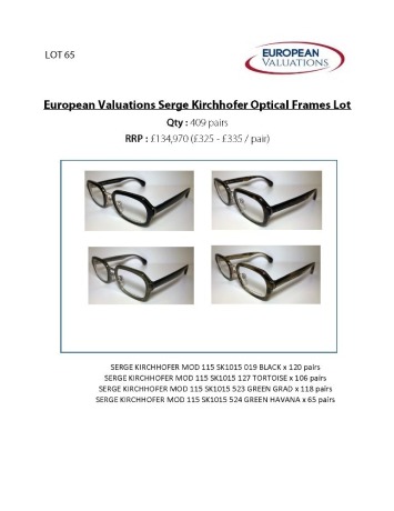 Bundle of Serge Kirchhofer optical frames (Quantity: 409)