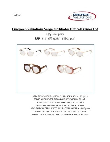 Bundle of Serge Kirchhofer optical frames (Quantity: 452)