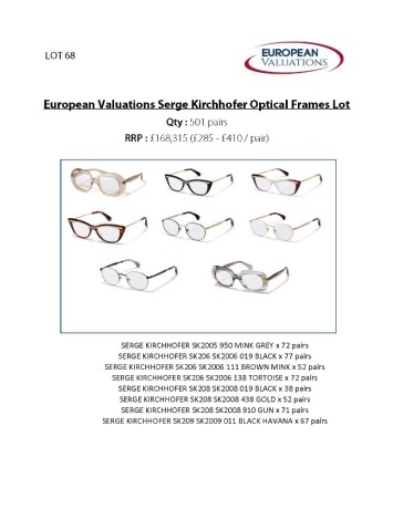 Bundle of Serge Kirchhofer optical frames (Quantity: 501)