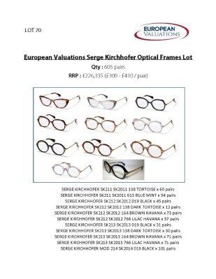 Bundle of Serge Kirchhofer optical frames (Quantity: 605)