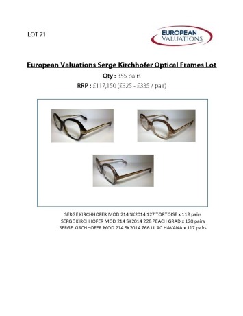 Bundle of Serge Kirchhofer optical frames (Quantity: 355)