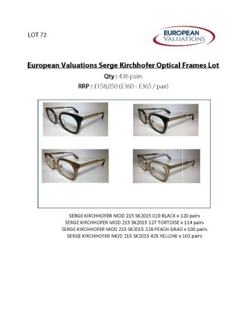 Bundle of Serge Kirchhofer optical frames (Quantity: 436)