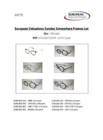 Bundle of Sunday Somewhere optical frames (Quantity: 540)