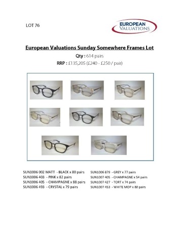 Bundle of Sunday Somewhere optical frames (Quantity: 614)
