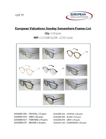 Bundle of Sunday Somewhere optical frames (Quantity: 534)
