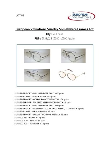 Bundle of Sunday Somewhere optical frames (Quantity: 541)
