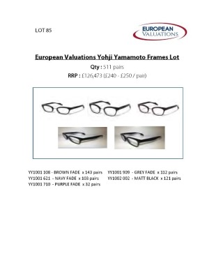 Bundle of Yohji Yamamoto optical frames (Quantity: 511)