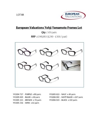 Bundle of Yohji Yamamoto optical frames (Quantity: 509)