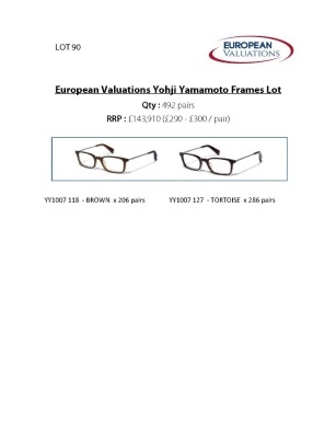 Bundle of Yohji Yamamoto optical frames (Quantity: 492)