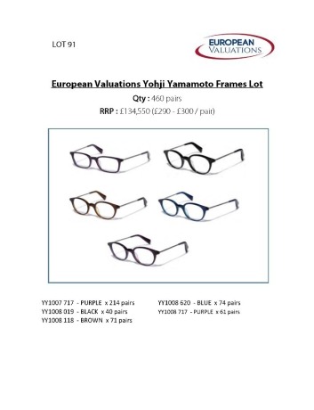 Bundle of Yohji Yamamoto optical frames (Quantity: 460)