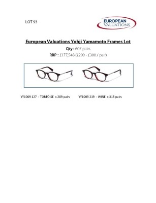 Bundle of Yohji Yamamoto optical frames (Quantity: 607)