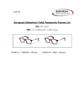 Bundle of Yohji Yamamoto optical frames (Quantity: 607)