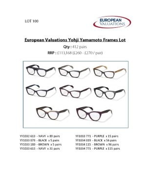 Bundle of Yohji Yamamoto optical frames (Quantity: 412)