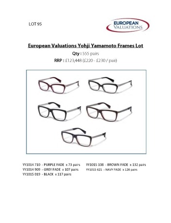 Bundle of Yohji Yamamoto optical frames (Quantity: 555)