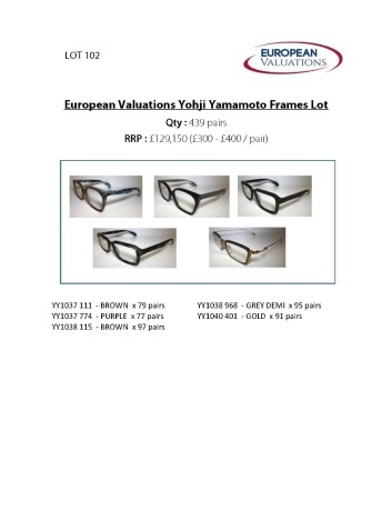 Bundle of Yohji Yamamoto optical frames (Quantity: 439)