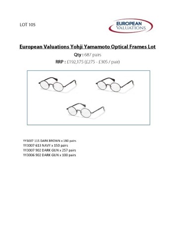 Bundle of Yohji Yamamoto optical frames (Quantity: 687)