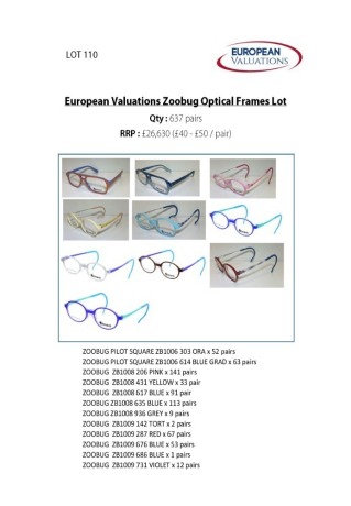 Bundle of Zoobug optical frames (Quantity: 637)