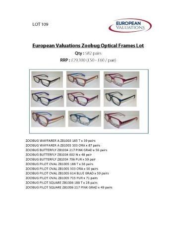 Bundle of Zoobug optical frames (Quantity: 582)