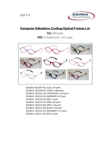 Bundle of Zoobug optical frames (Quantity: 665)