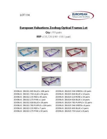 Bundle of Zoobug optical frames (Quantity: 599)