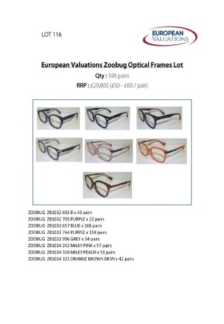 Bundle of Zoobug optical frames (Quantity: 596)