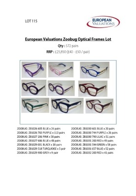 Bundle of Zoobug optical frames (Quantity: 572)