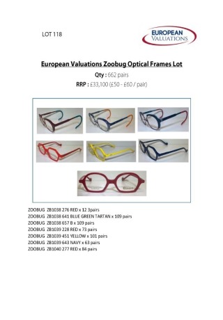 Bundle of Zoobug optical frames (Quantity: 662)