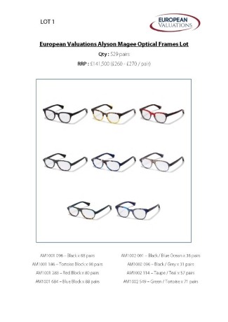 Bundle of Alyson Magee optical frames (Quantity: 529)