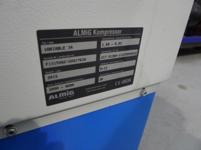 Almig Variable 34 air compressor serial number: 217-01360-1132 385 00010 (2013) with Beko Drypoint DPRA370/AC Air dryer and vertical reciever - 10