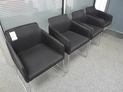 4 Allermuir black coth upholsterd skid-leg chairs - 3