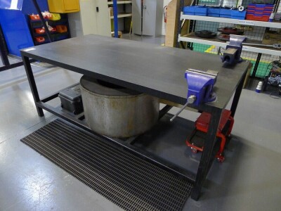 Welded steel 2 tier workshop table with 2 vices - 2